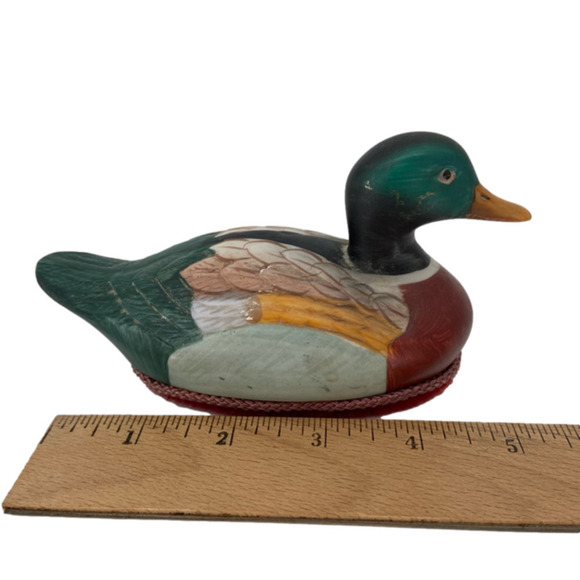 VINTAGE Ceramic Mallard Duck Decoy Figurine Bird Lint Brush 5.5 Inch - Picture 1 of 10